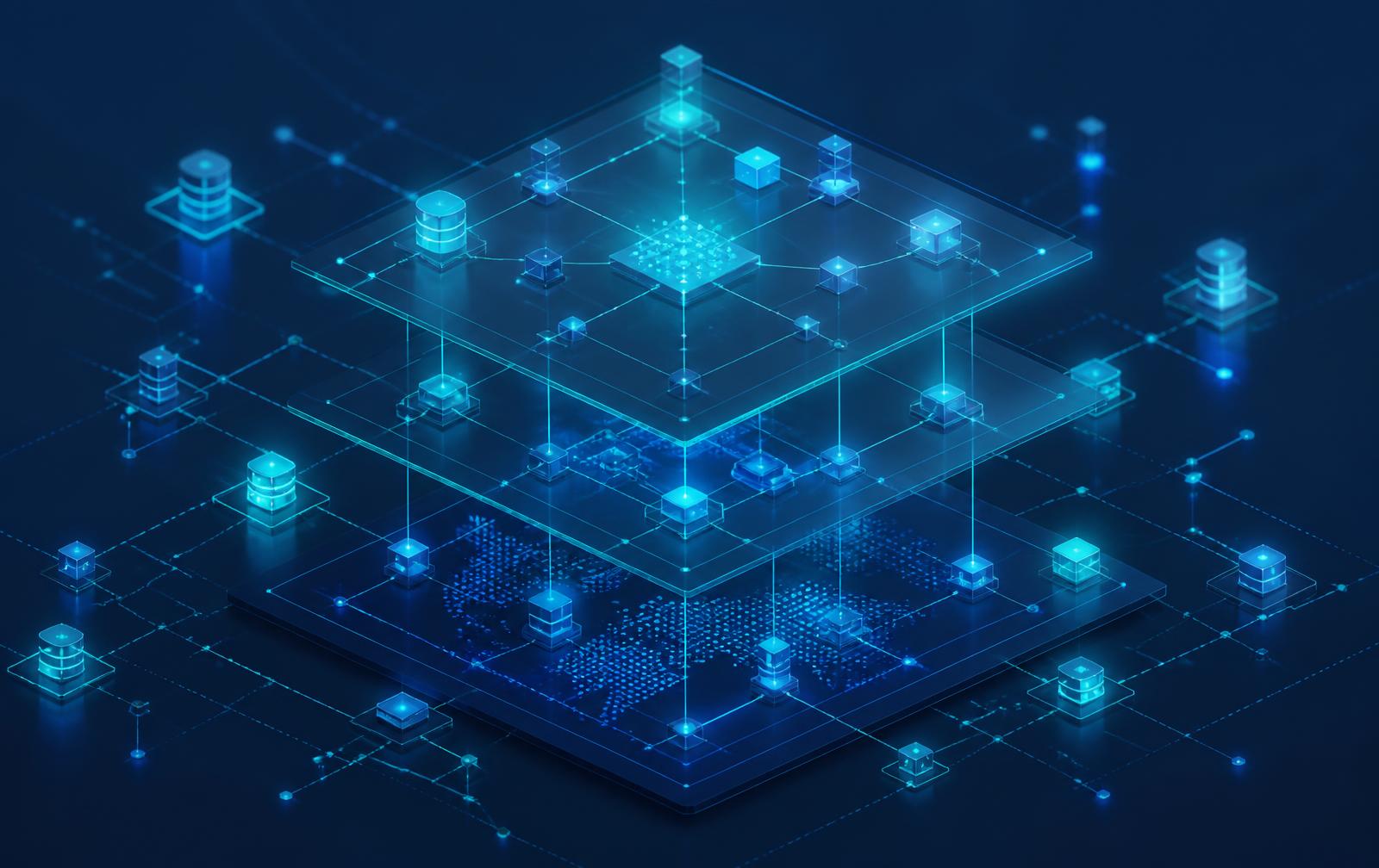 Layered enterprise architecture visualisation showing connected systems